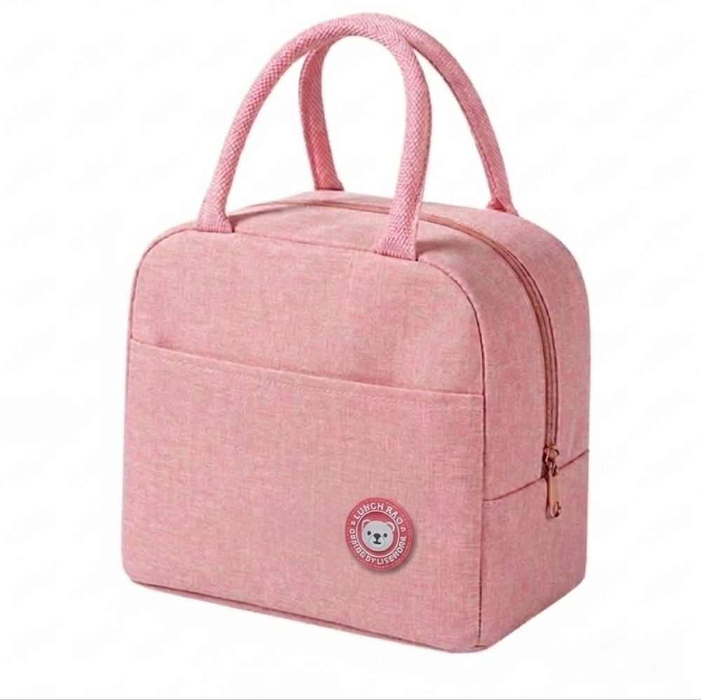 Pink Insulated Waterproof Lunch Bag, Portable Thermal Tote- Work, School, Picnic
